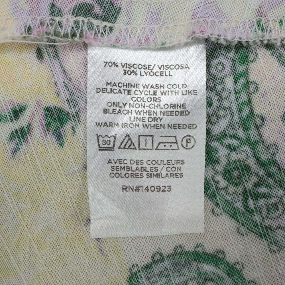 Loft Dress Womens Medium Green Yellow Floral Cotton Rayon Back Zip Ruffle Trim - Picture 12 of 13